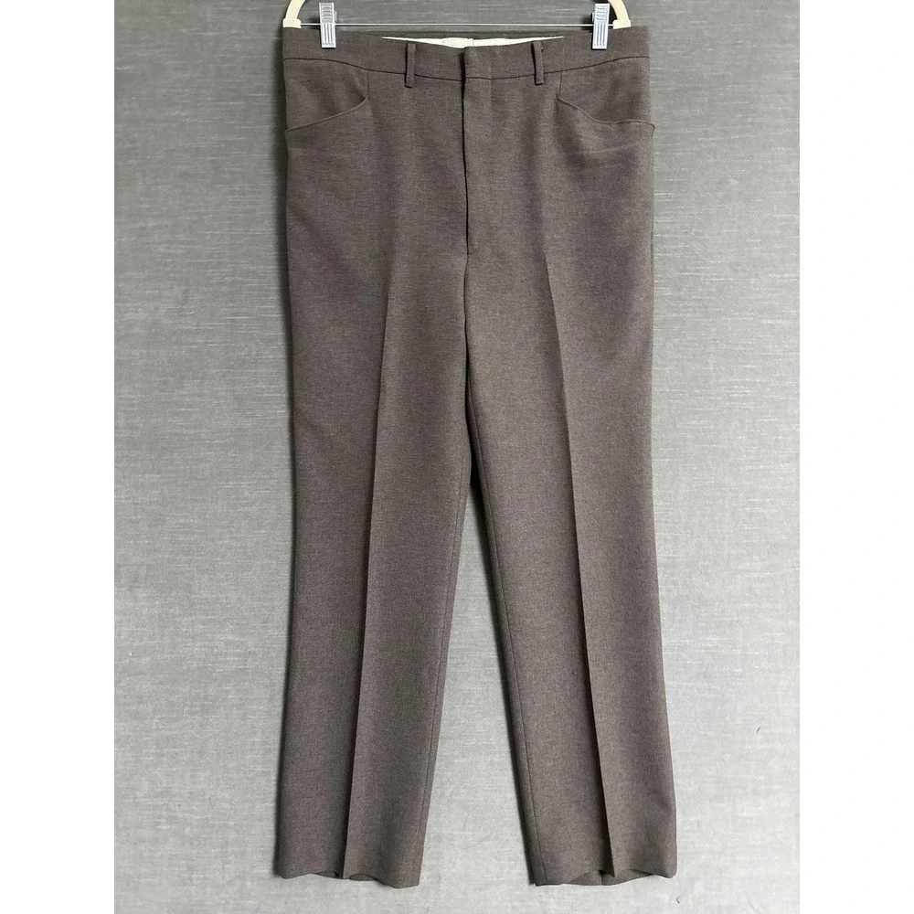 Vintage Haggar Suit 44L Blazer‎ 34x32 Pants Brown Polyester Disco 70s 80s USA